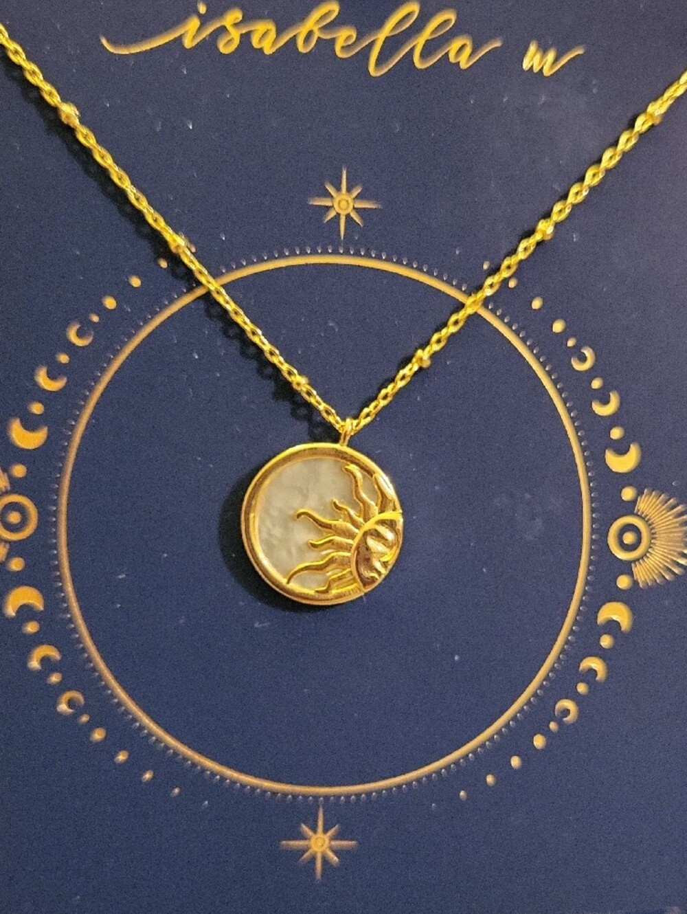 Isabella M Sun & Moon 18kt Gold Plated Pendant Necklace Mother Of Pearl Bnib Ta